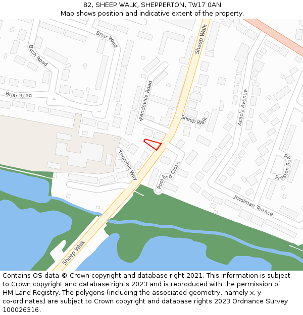 82, SHEEP WALK, SHEPPERTON, TW17 0AN: Location map and indicative extent of plot