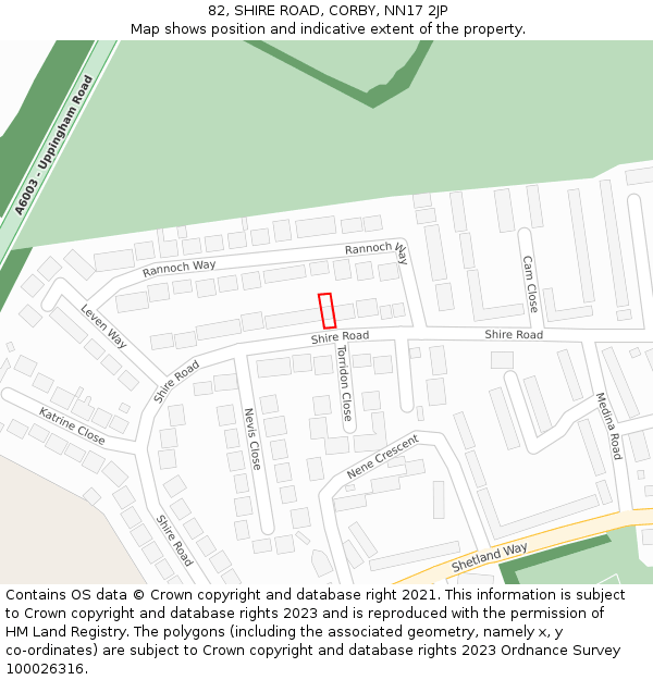 82, SHIRE ROAD, CORBY, NN17 2JP: Location map and indicative extent of plot