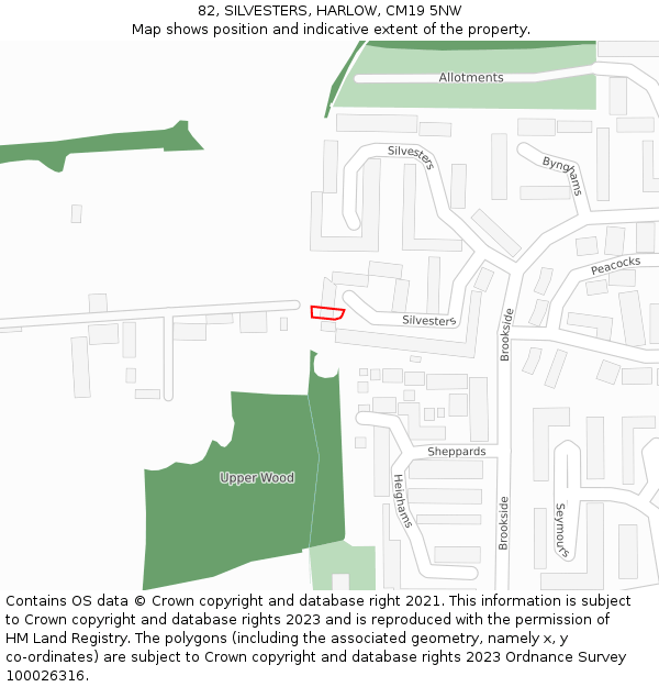 82, SILVESTERS, HARLOW, CM19 5NW: Location map and indicative extent of plot