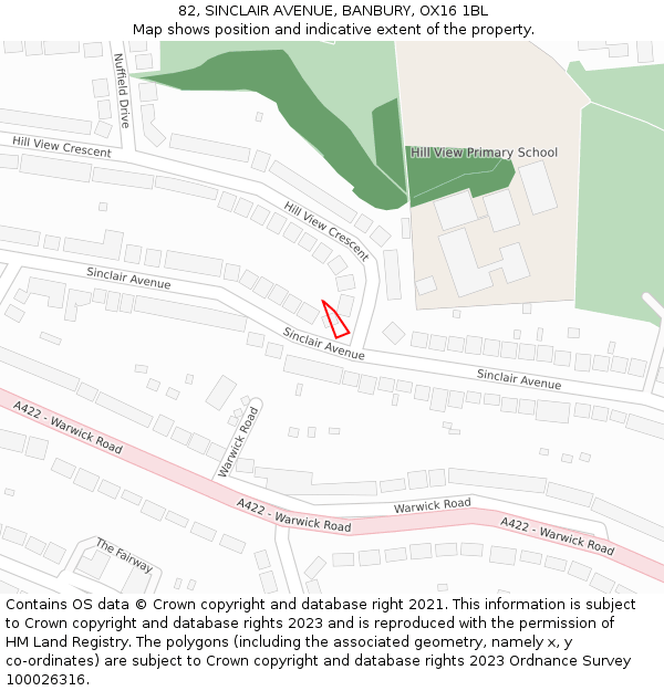 82, SINCLAIR AVENUE, BANBURY, OX16 1BL: Location map and indicative extent of plot