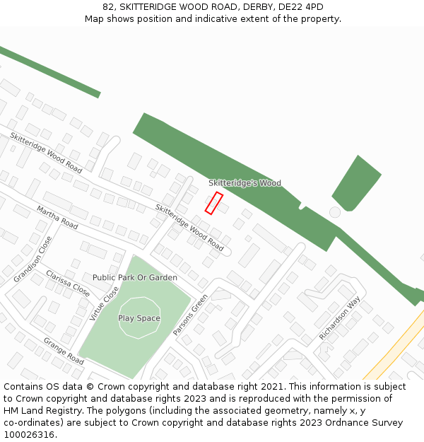 82, SKITTERIDGE WOOD ROAD, DERBY, DE22 4PD: Location map and indicative extent of plot