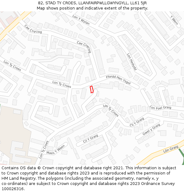 82, STAD TY CROES, LLANFAIRPWLLGWYNGYLL, LL61 5JR: Location map and indicative extent of plot