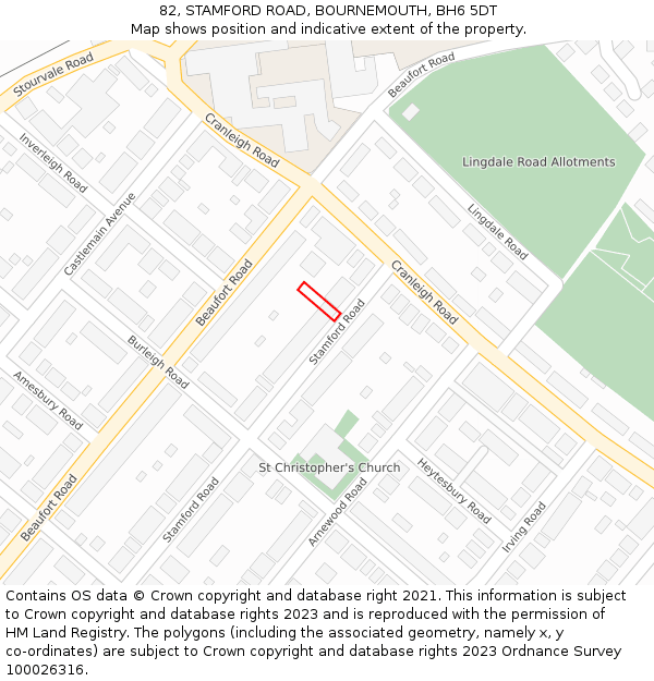 82, STAMFORD ROAD, BOURNEMOUTH, BH6 5DT: Location map and indicative extent of plot