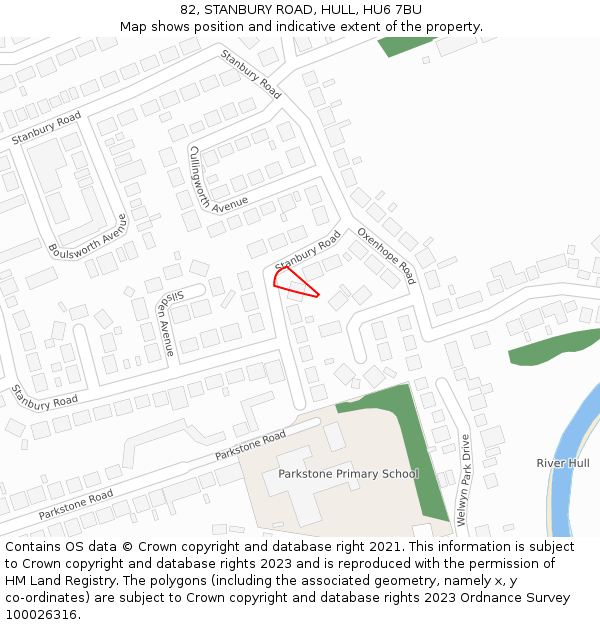 82, STANBURY ROAD, HULL, HU6 7BU: Location map and indicative extent of plot