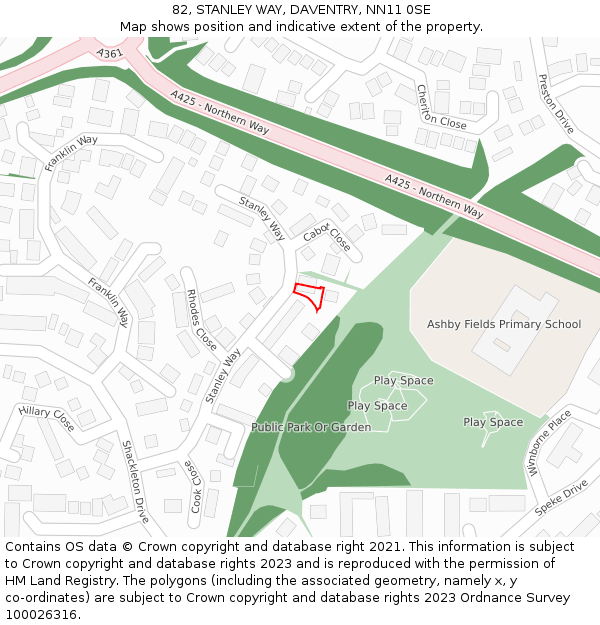 82, STANLEY WAY, DAVENTRY, NN11 0SE: Location map and indicative extent of plot
