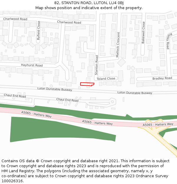 82, STANTON ROAD, LUTON, LU4 0BJ: Location map and indicative extent of plot