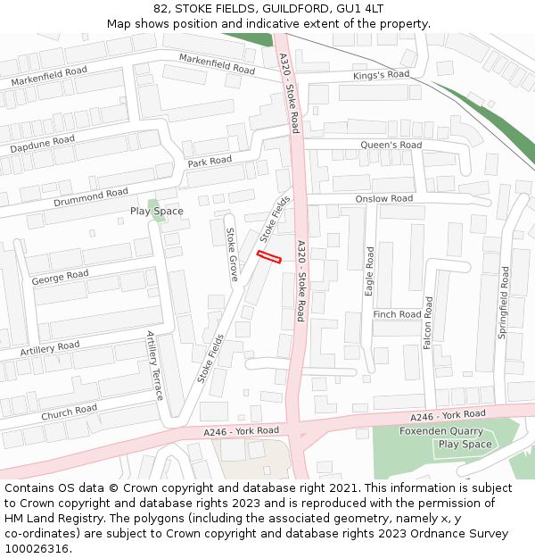 82, STOKE FIELDS, GUILDFORD, GU1 4LT: Location map and indicative extent of plot