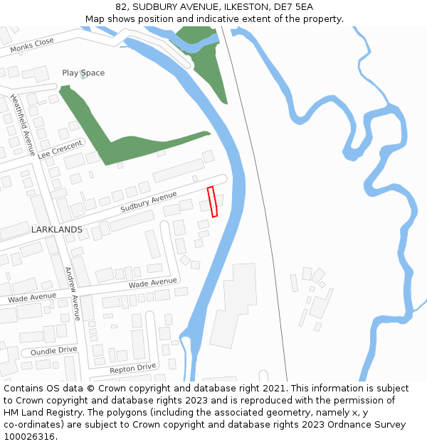 82, SUDBURY AVENUE, ILKESTON, DE7 5EA: Location map and indicative extent of plot