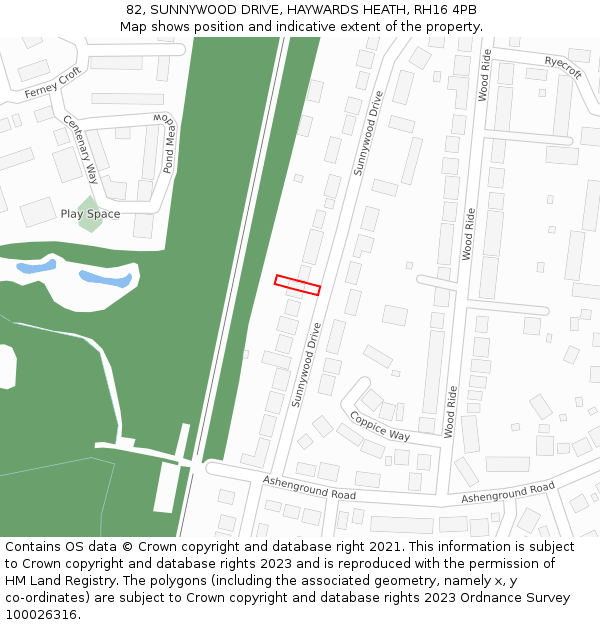 82, SUNNYWOOD DRIVE, HAYWARDS HEATH, RH16 4PB: Location map and indicative extent of plot