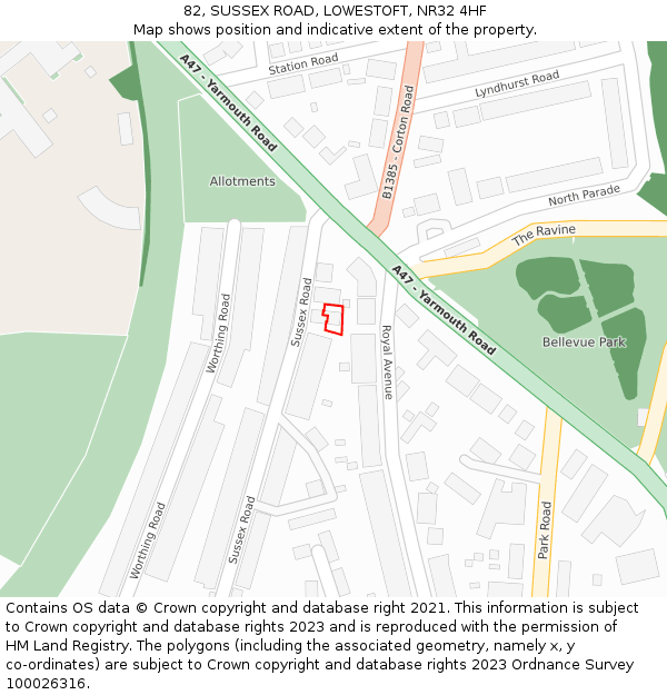 82, SUSSEX ROAD, LOWESTOFT, NR32 4HF: Location map and indicative extent of plot