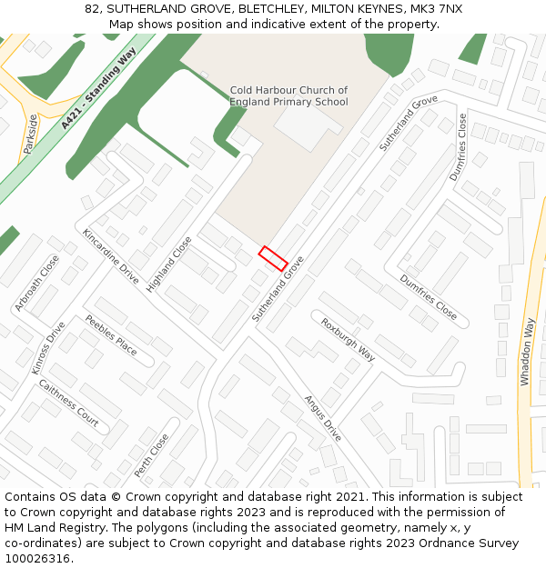 82, SUTHERLAND GROVE, BLETCHLEY, MILTON KEYNES, MK3 7NX: Location map and indicative extent of plot