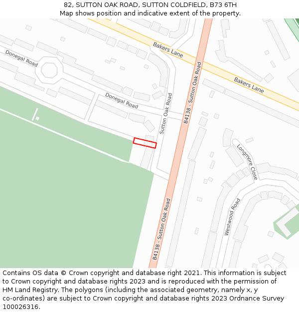 82, SUTTON OAK ROAD, SUTTON COLDFIELD, B73 6TH: Location map and indicative extent of plot
