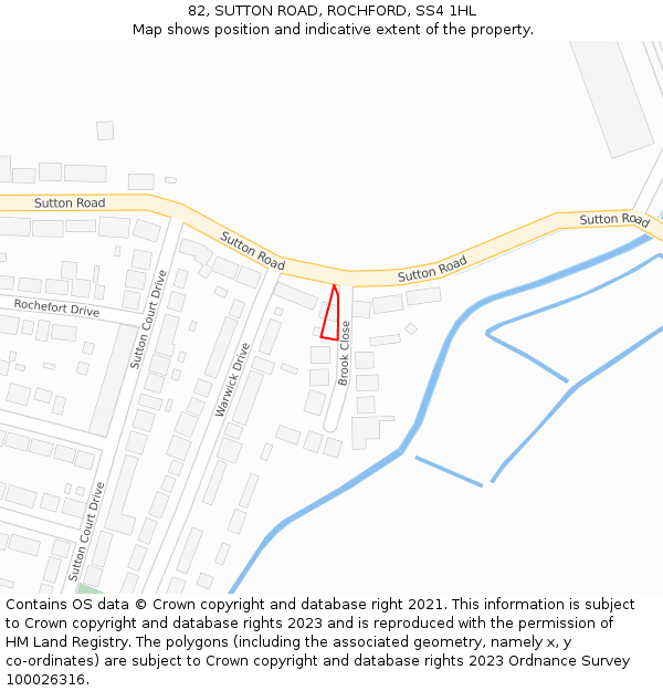 82, SUTTON ROAD, ROCHFORD, SS4 1HL: Location map and indicative extent of plot