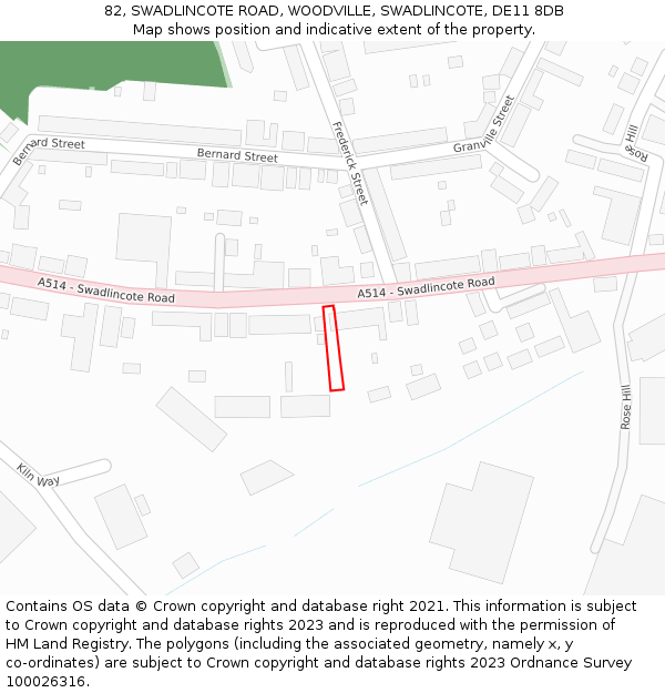 82, SWADLINCOTE ROAD, WOODVILLE, SWADLINCOTE, DE11 8DB: Location map and indicative extent of plot