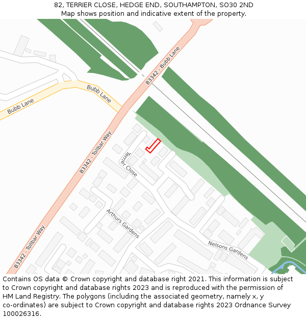 82, TERRIER CLOSE, HEDGE END, SOUTHAMPTON, SO30 2ND: Location map and indicative extent of plot
