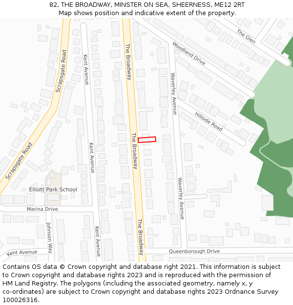 82, THE BROADWAY, MINSTER ON SEA, SHEERNESS, ME12 2RT: Location map and indicative extent of plot