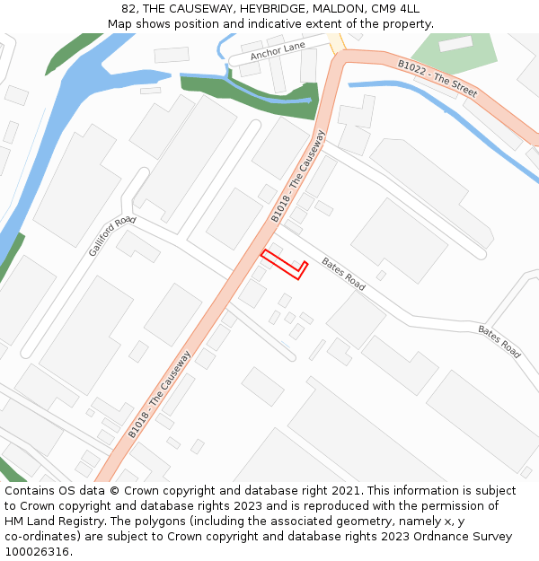 82, THE CAUSEWAY, HEYBRIDGE, MALDON, CM9 4LL: Location map and indicative extent of plot