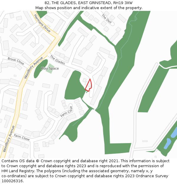 82, THE GLADES, EAST GRINSTEAD, RH19 3XW: Location map and indicative extent of plot