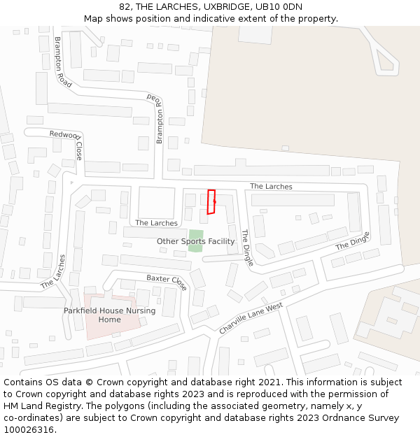 82, THE LARCHES, UXBRIDGE, UB10 0DN: Location map and indicative extent of plot