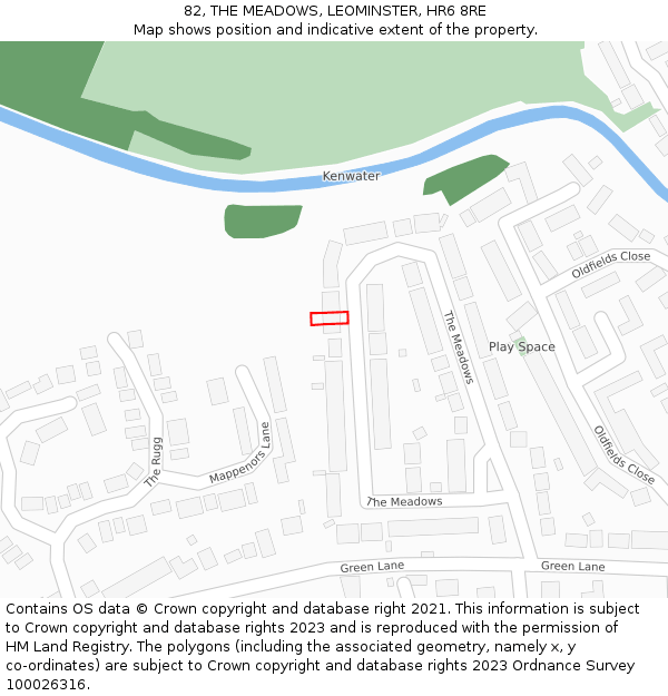 82, THE MEADOWS, LEOMINSTER, HR6 8RE: Location map and indicative extent of plot