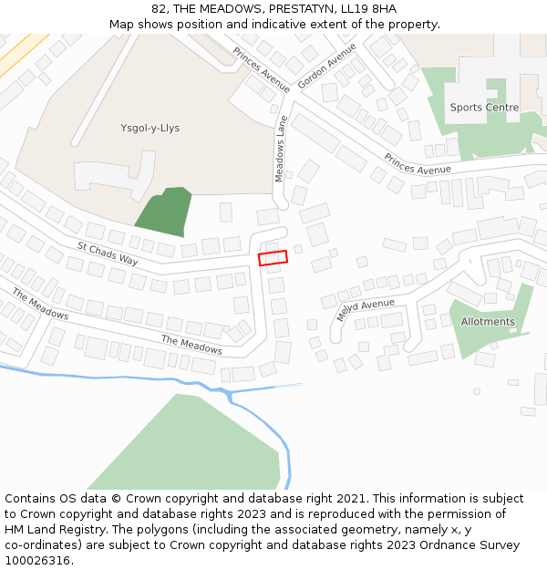 82, THE MEADOWS, PRESTATYN, LL19 8HA: Location map and indicative extent of plot