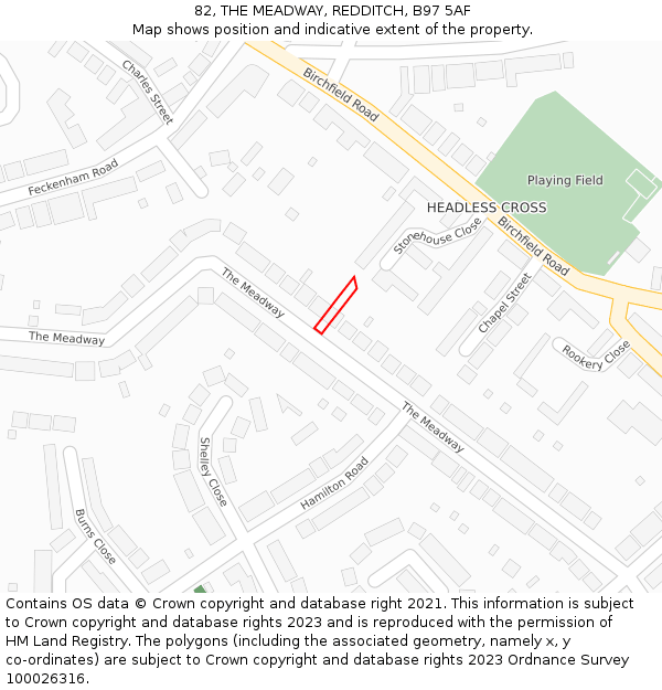 82, THE MEADWAY, REDDITCH, B97 5AF: Location map and indicative extent of plot