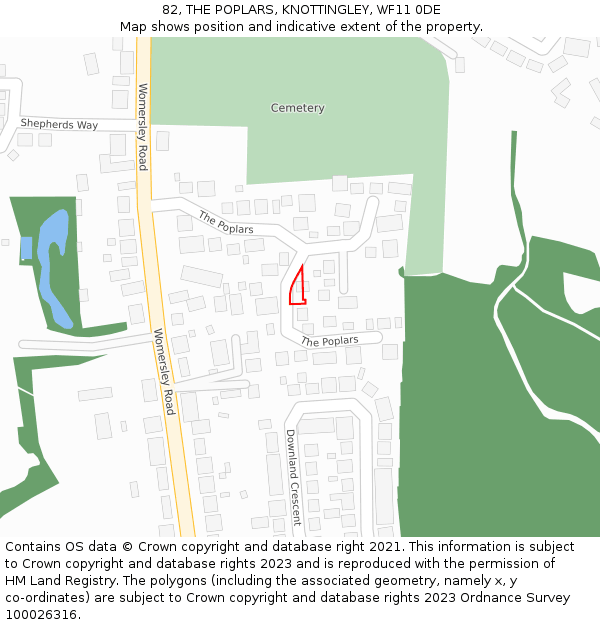 82, THE POPLARS, KNOTTINGLEY, WF11 0DE: Location map and indicative extent of plot