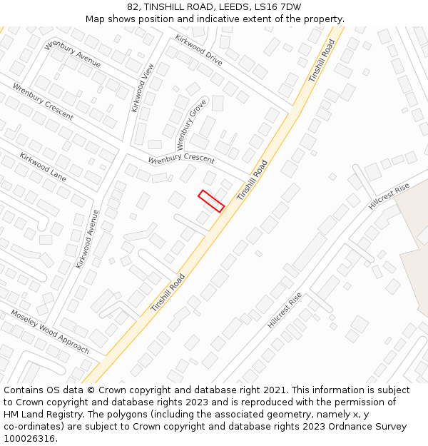 82, TINSHILL ROAD, LEEDS, LS16 7DW: Location map and indicative extent of plot