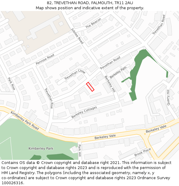 82, TREVETHAN ROAD, FALMOUTH, TR11 2AU: Location map and indicative extent of plot