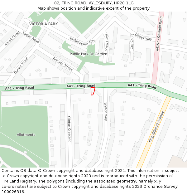 82, TRING ROAD, AYLESBURY, HP20 1LG: Location map and indicative extent of plot