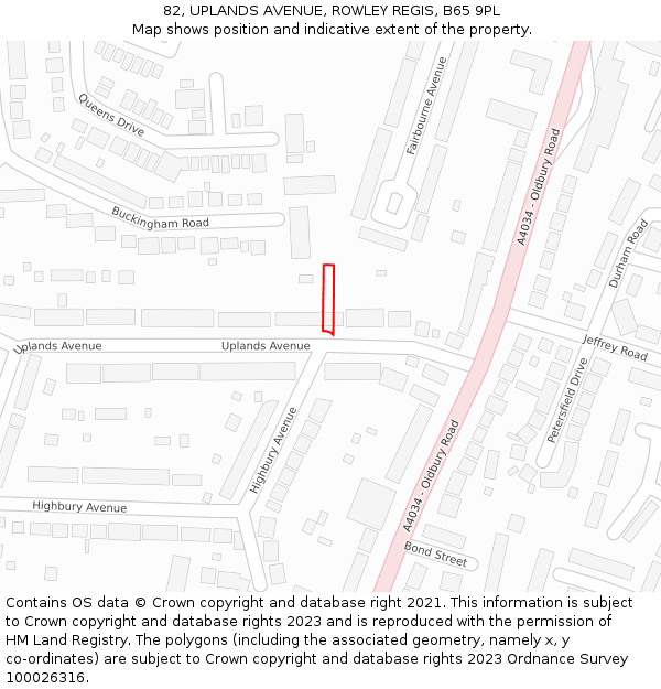 82, UPLANDS AVENUE, ROWLEY REGIS, B65 9PL: Location map and indicative extent of plot