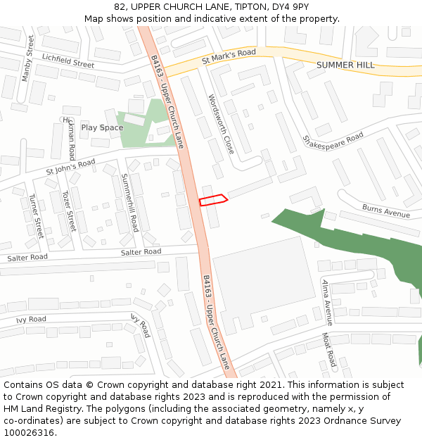 82, UPPER CHURCH LANE, TIPTON, DY4 9PY: Location map and indicative extent of plot
