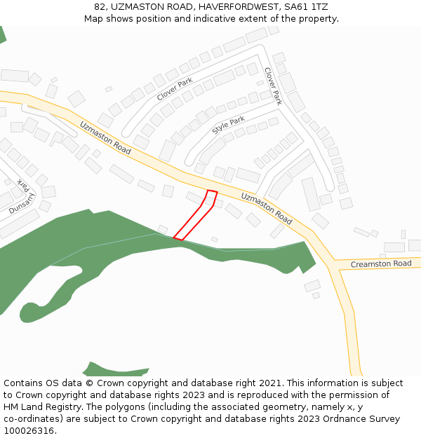 82, UZMASTON ROAD, HAVERFORDWEST, SA61 1TZ: Location map and indicative extent of plot