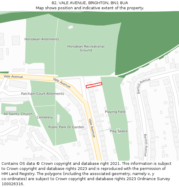 82, VALE AVENUE, BRIGHTON, BN1 8UA: Location map and indicative extent of plot