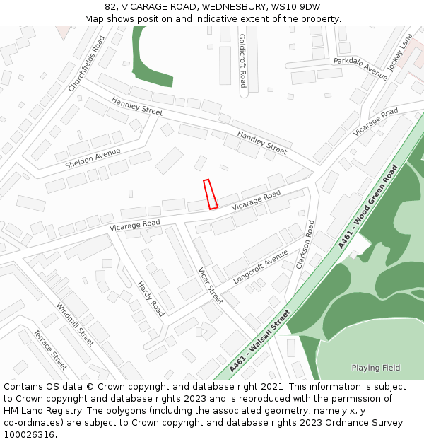 82, VICARAGE ROAD, WEDNESBURY, WS10 9DW: Location map and indicative extent of plot