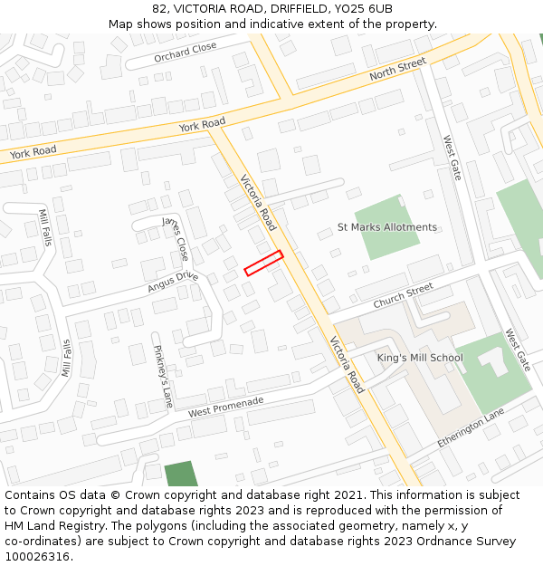 82, VICTORIA ROAD, DRIFFIELD, YO25 6UB: Location map and indicative extent of plot