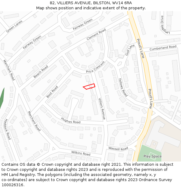 82, VILLIERS AVENUE, BILSTON, WV14 6RA: Location map and indicative extent of plot