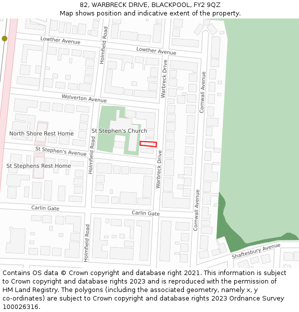 82, WARBRECK DRIVE, BLACKPOOL, FY2 9QZ: Location map and indicative extent of plot