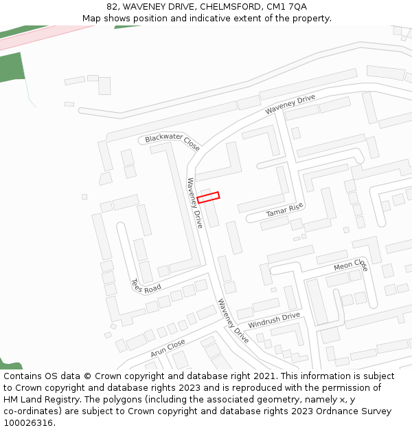 82, WAVENEY DRIVE, CHELMSFORD, CM1 7QA: Location map and indicative extent of plot