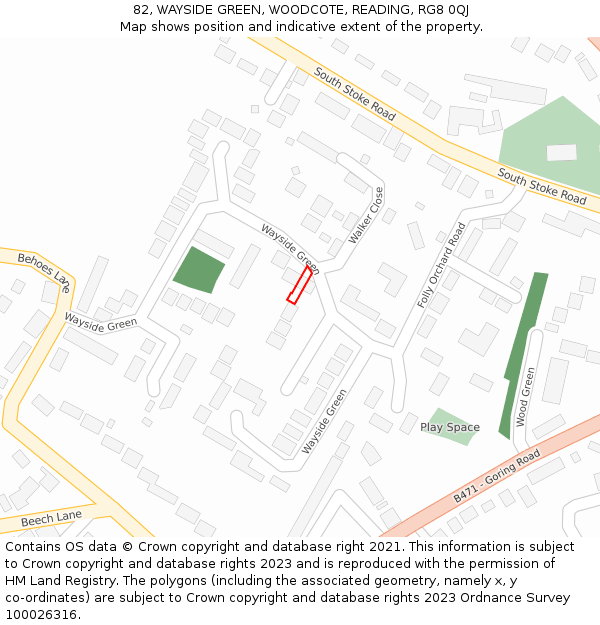 82, WAYSIDE GREEN, WOODCOTE, READING, RG8 0QJ: Location map and indicative extent of plot