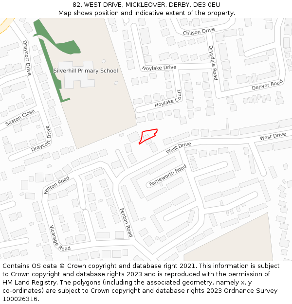 82, WEST DRIVE, MICKLEOVER, DERBY, DE3 0EU: Location map and indicative extent of plot