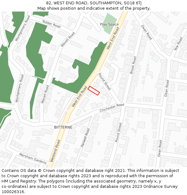 82, WEST END ROAD, SOUTHAMPTON, SO18 6TJ: Location map and indicative extent of plot