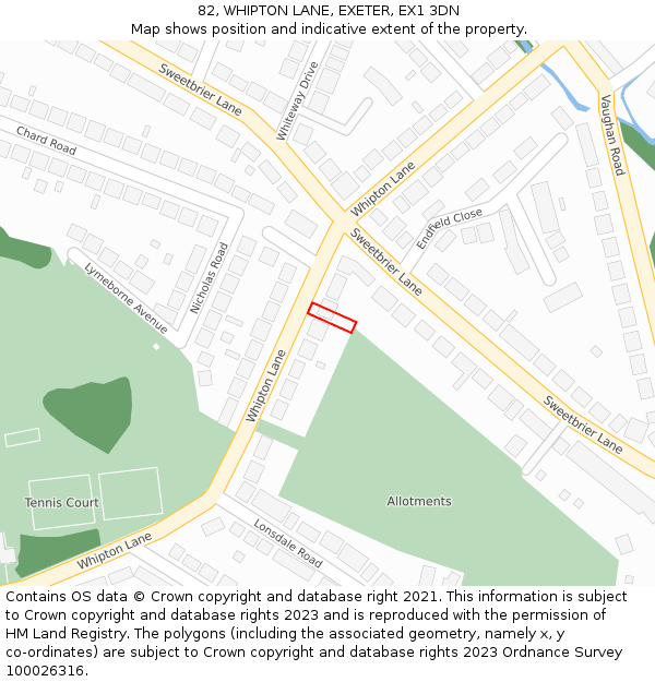 82, WHIPTON LANE, EXETER, EX1 3DN: Location map and indicative extent of plot