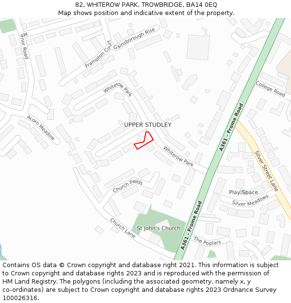 82, WHITEROW PARK, TROWBRIDGE, BA14 0EQ: Location map and indicative extent of plot