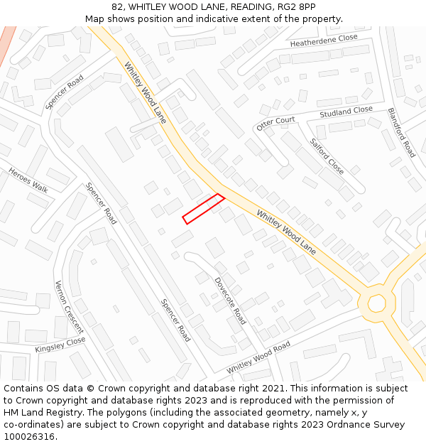 82, WHITLEY WOOD LANE, READING, RG2 8PP: Location map and indicative extent of plot