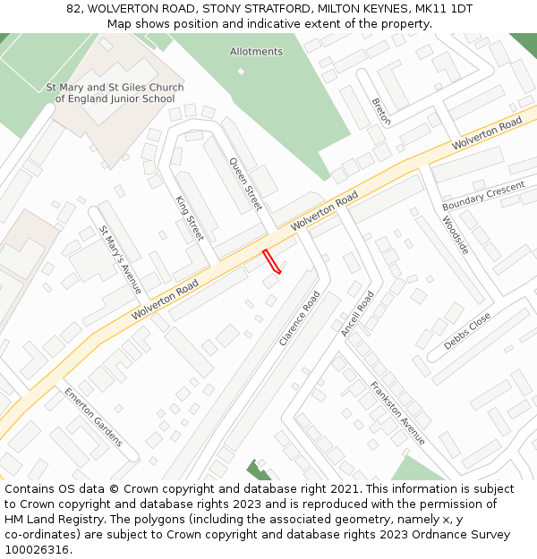 82, WOLVERTON ROAD, STONY STRATFORD, MILTON KEYNES, MK11 1DT: Location map and indicative extent of plot