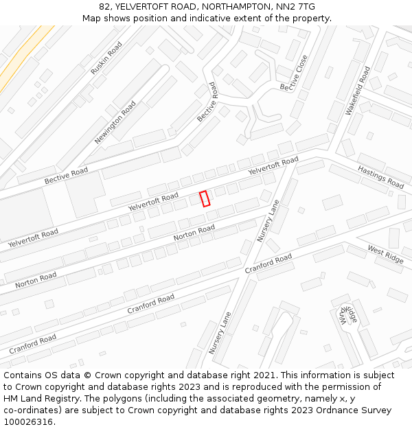 82, YELVERTOFT ROAD, NORTHAMPTON, NN2 7TG: Location map and indicative extent of plot