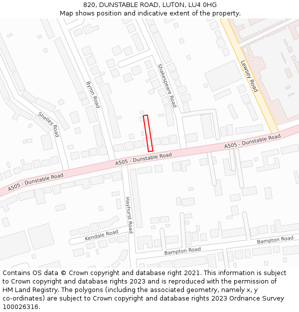 820, DUNSTABLE ROAD, LUTON, LU4 0HG: Location map and indicative extent of plot