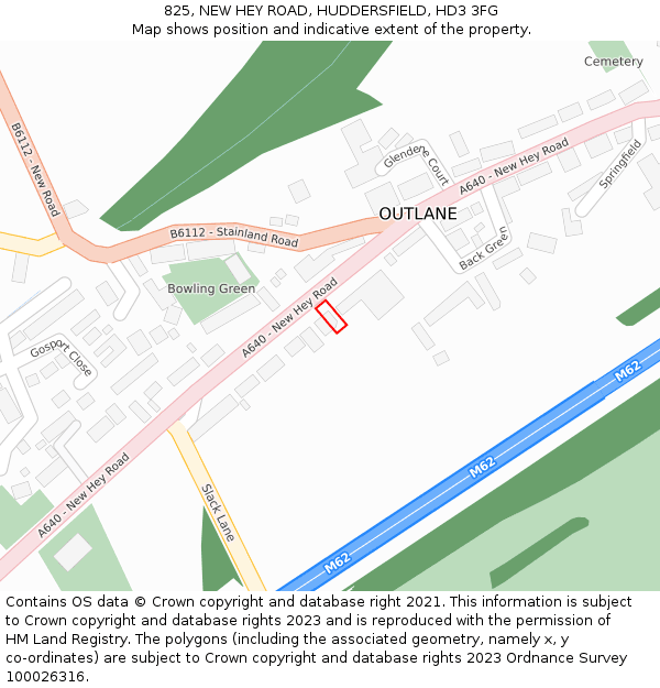 825, NEW HEY ROAD, HUDDERSFIELD, HD3 3FG: Location map and indicative extent of plot