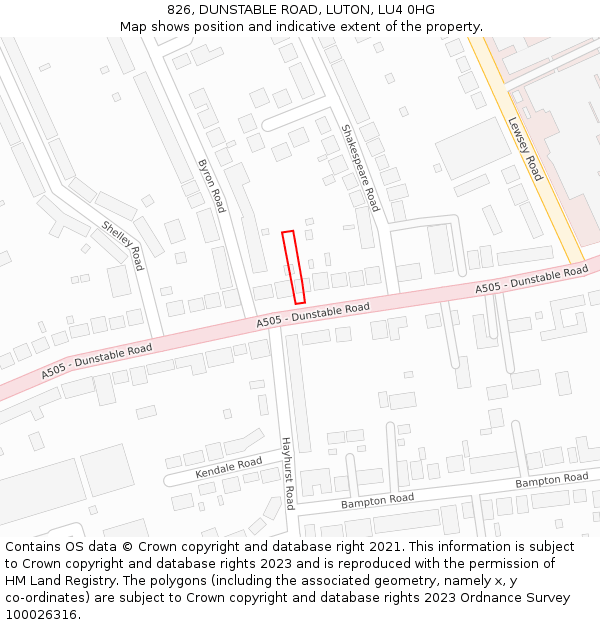826, DUNSTABLE ROAD, LUTON, LU4 0HG: Location map and indicative extent of plot